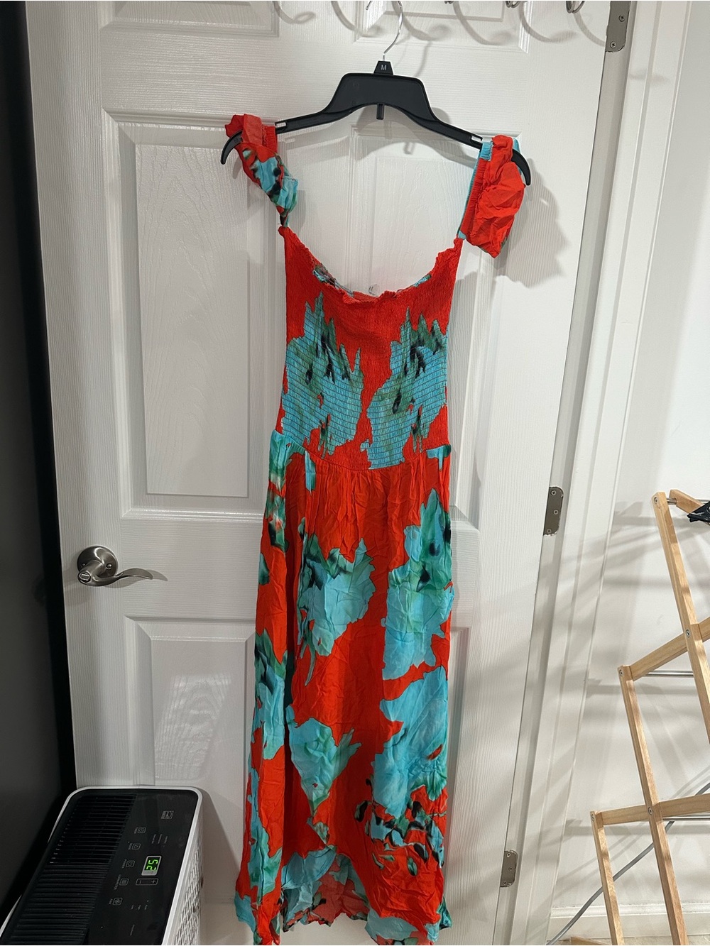 On The Road Red Maxi Dress with Teal Floral Print